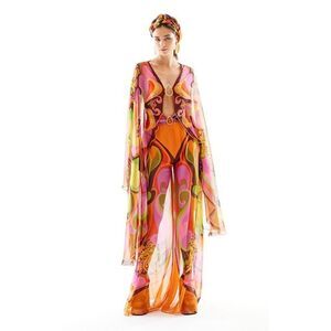 RAISA VANESSA PRINTED CHIFFON JUMPSUIT WITH DEEP NECK AND GOLD BUCKLE $2,290